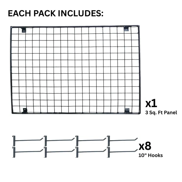 Gridwall_Display_Jaali_Panel_2'x1.5'_(1Pc)_With_8_Mesh_Hooks_Black