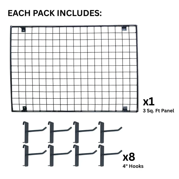 Gridwall_Display_Jaali_Panel_2'x1.5'_(1Pc)_With_8_Mesh_Hooks_Black