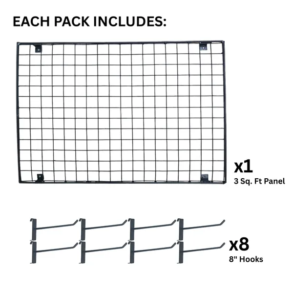 Gridwall_Display_Jaali_Panel_2'x1.5'_(1Pc)_With_8_Mesh_Hooks_Black