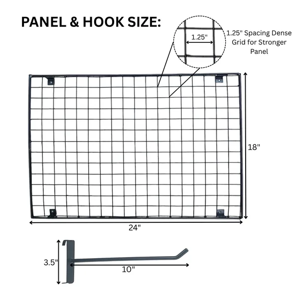 Gridwall_Display_Jaali_Panel_2'x1.5'_(1Pc)_With_8_Mesh_Hooks_Black