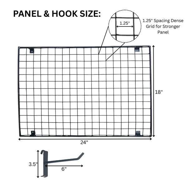 Gridwall_Display_Jaali_Panel_2'x1.5'_(1Pc)_With_8_Mesh_Hooks_Black