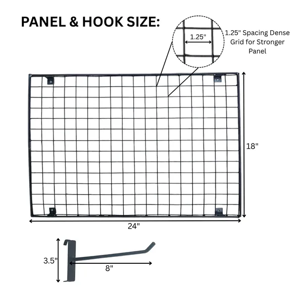 Gridwall_Display_Jaali_Panel_2'x1.5'_(1Pc)_With_8_Mesh_Hooks_Black