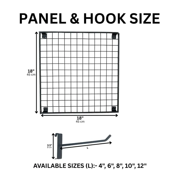 Black_Alloy_Steel_Gridwall_Diplay_Panel_1.5'x1.5'_Square_Shape_(4_Pcs)_With_Hooks_(30_Pcs)