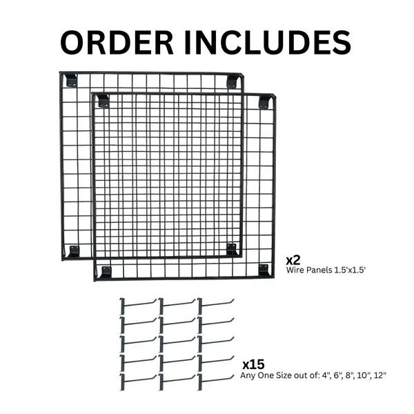 Gridwall_Display_Panel_1.5'x1.5'_Square_Panels_(2Pcs)_with_15_Mesh_Hooks