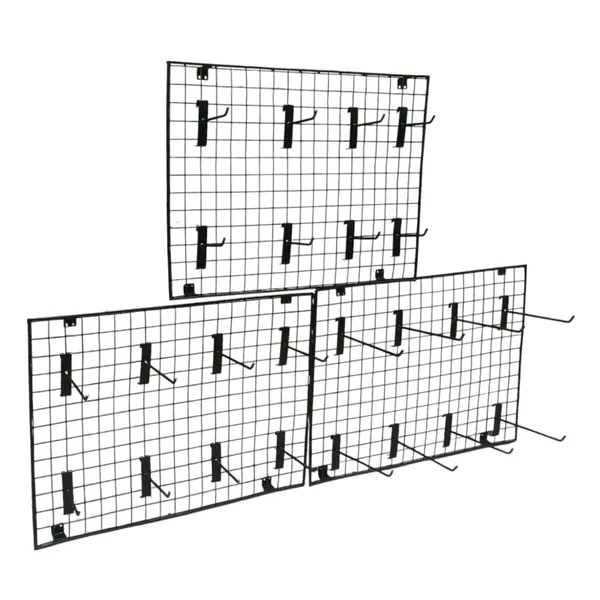 Black_Gridwall_Display_Panel_2'x1.5'_(3_Pcs)_With_6"_Hooks_(16_Pcs)_&_8"_Hooks_(14_Pcs)