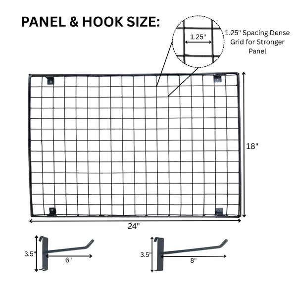 Black_Gridwall_Display_Panel_2'x1.5'_(3_Pcs)_With_6"_Hooks_(16_Pcs)_&_8"_Hooks_(14_Pcs)