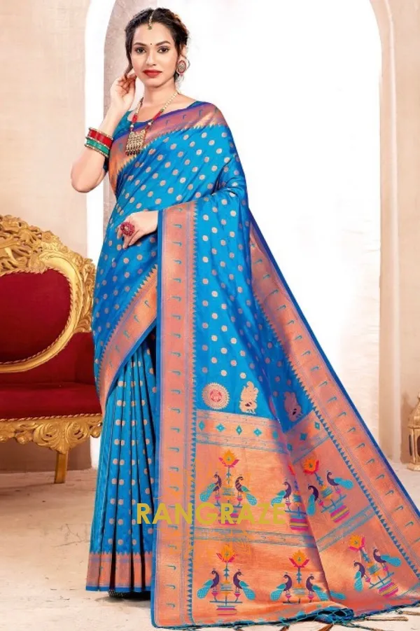 Turquoise_Blue_Paithani_Silk_Saree_For_Women