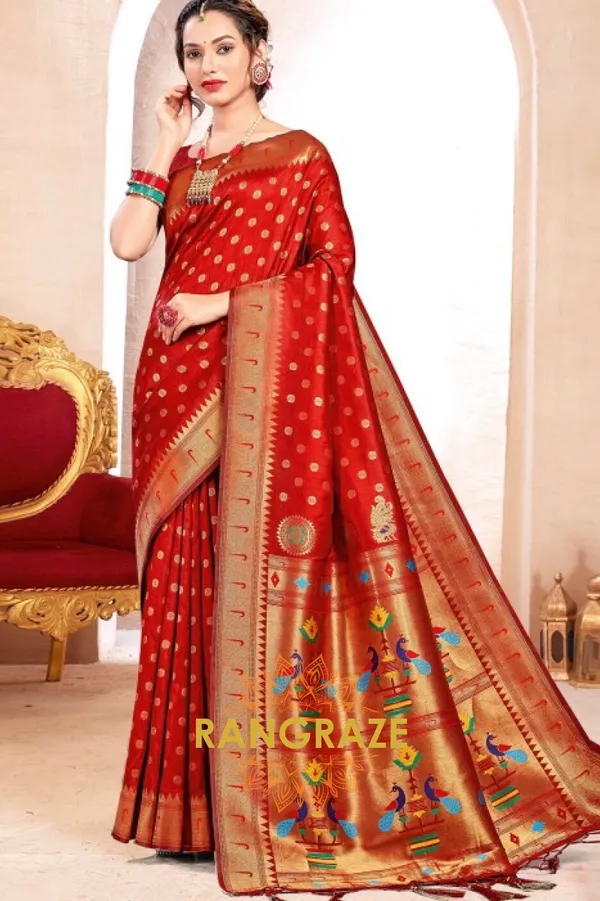 Bright_Red_Paithani_Silk_Saree_For_Women
