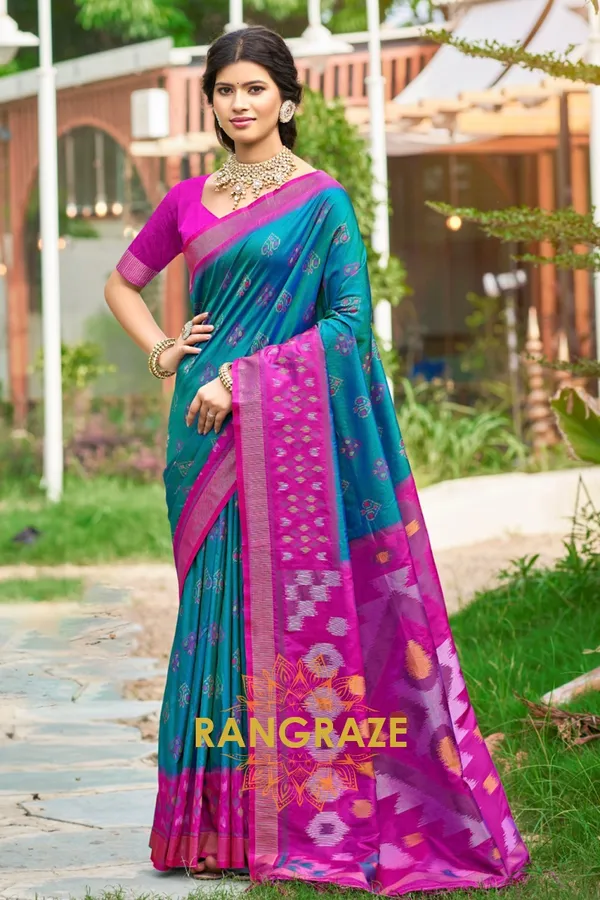 Turquoise_Blue_Banarasi_Silk_Saree_For_Women