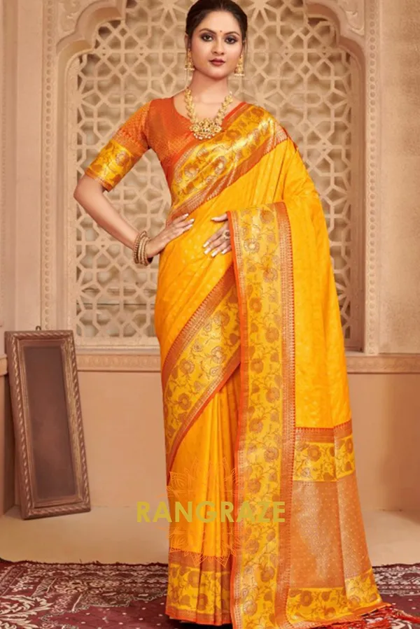 Golden_Yellow_Banarasi_Silk_Saree_For_Women