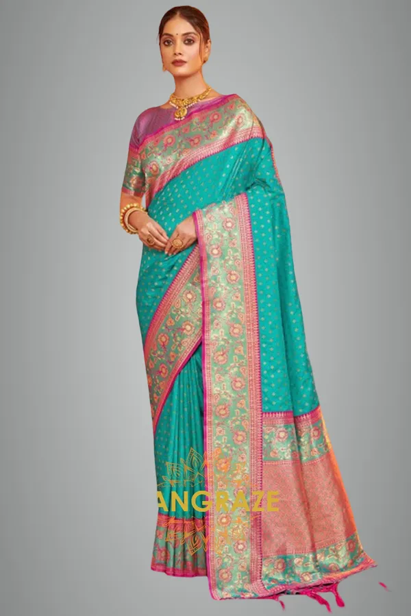 Turquoise_Blue_Banarasi_Silk_Saree_For_Women