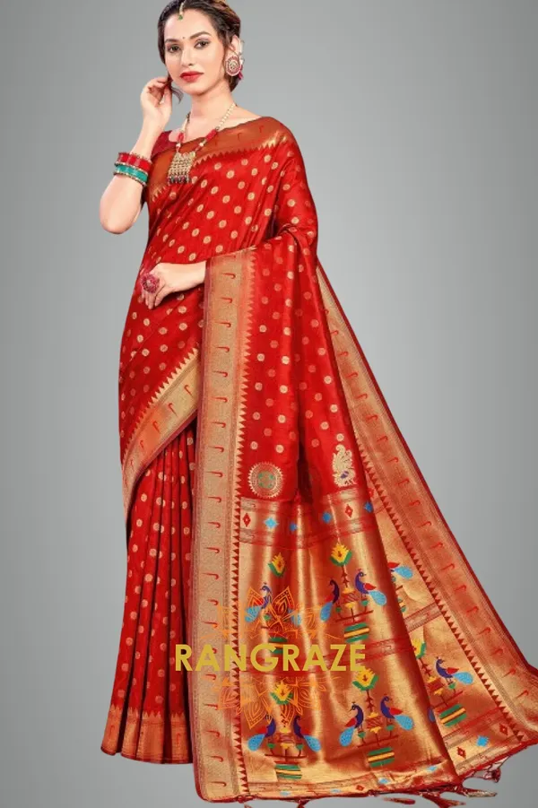 Bright_Red_Paithani_Silk_Saree_For_Women