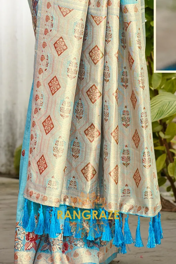 Turquoise_Blue_Silk_Banarasi_Saree_For_Women