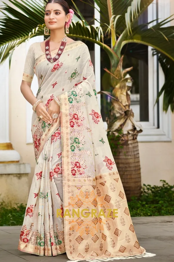 Pearl_White_Silk_Banarasi_Saree_For_Women