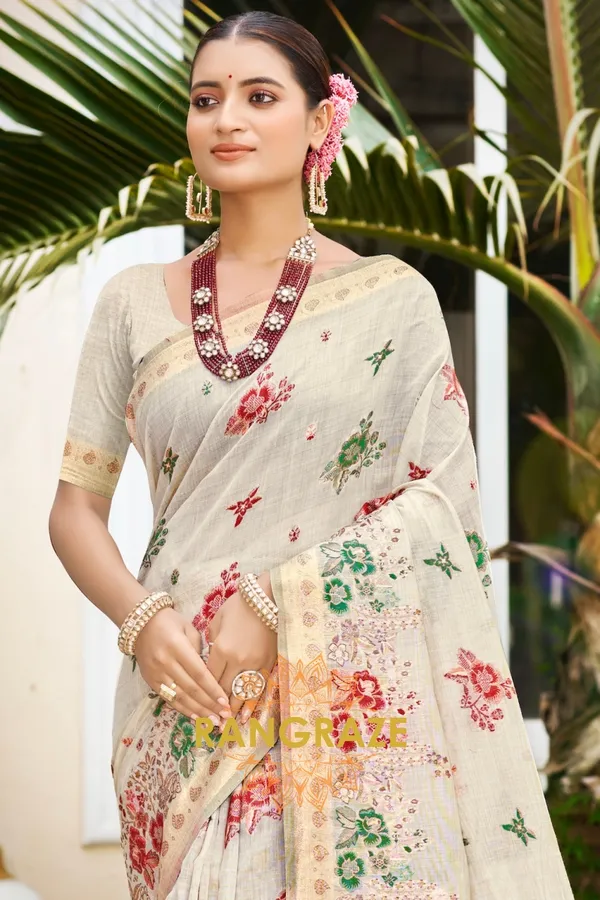 Pearl_White_Silk_Banarasi_Saree_For_Women