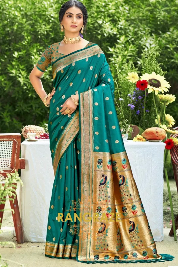 Teal_Green_Paithani_Silk_Saree_For_Women