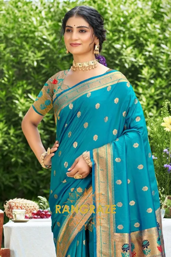 Turquoise_Blue_Paithani_Silk_Saree_For_Women