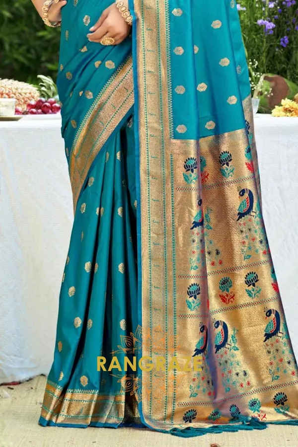 Turquoise_Blue_Paithani_Silk_Saree_For_Women