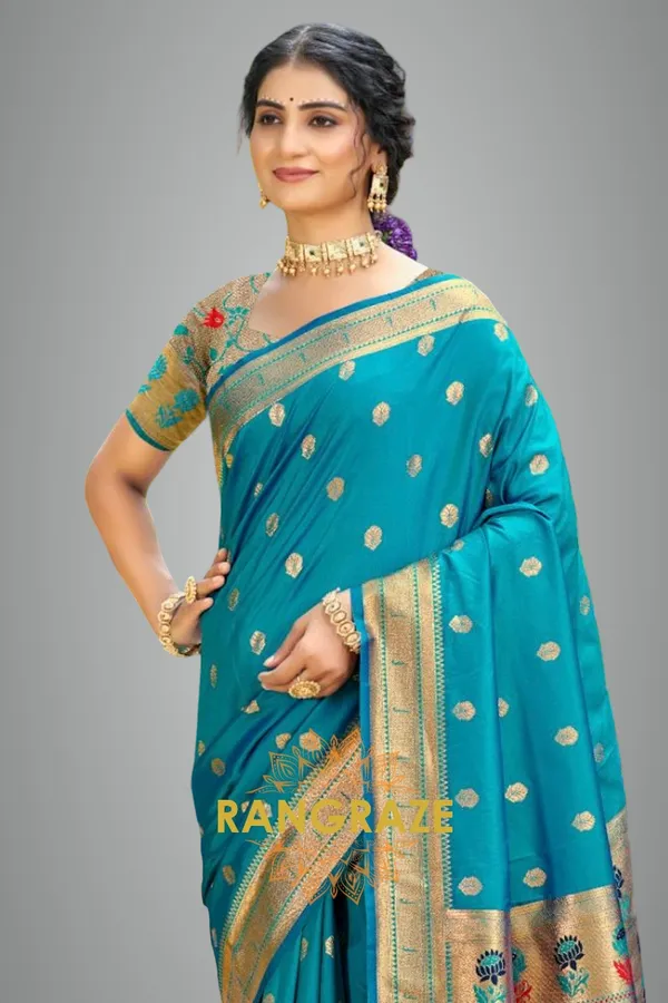 Turquoise_Blue_Paithani_Silk_Saree_For_Women