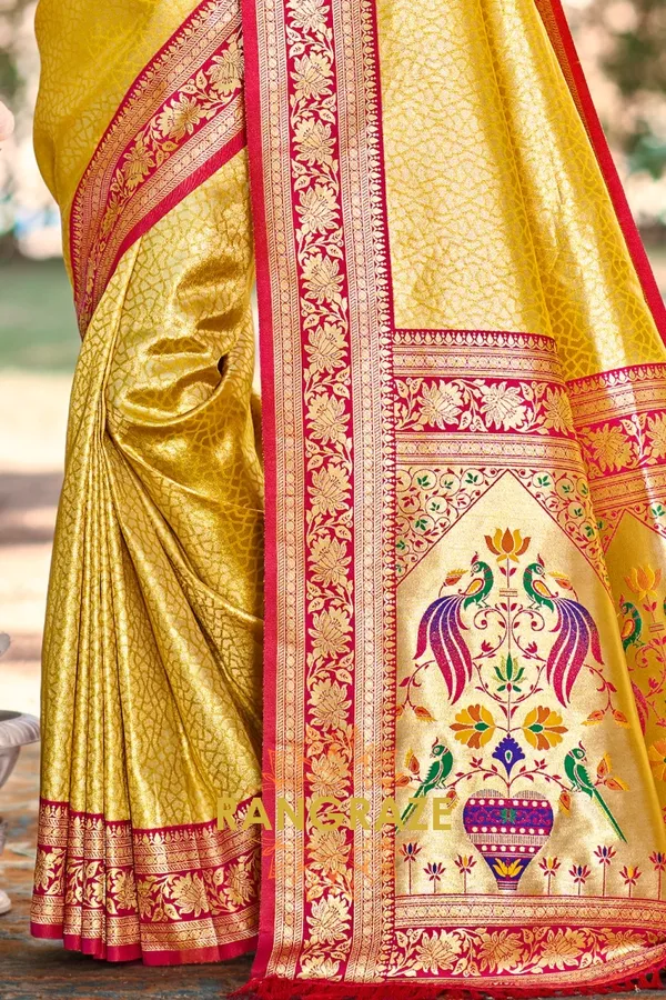 Golden_Yellow_Paithani_Silk_Saree_For_Women