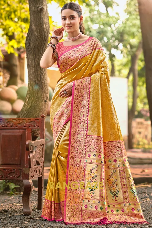 Golden_Yellow_Paithani_Silk_Saree_For_Women