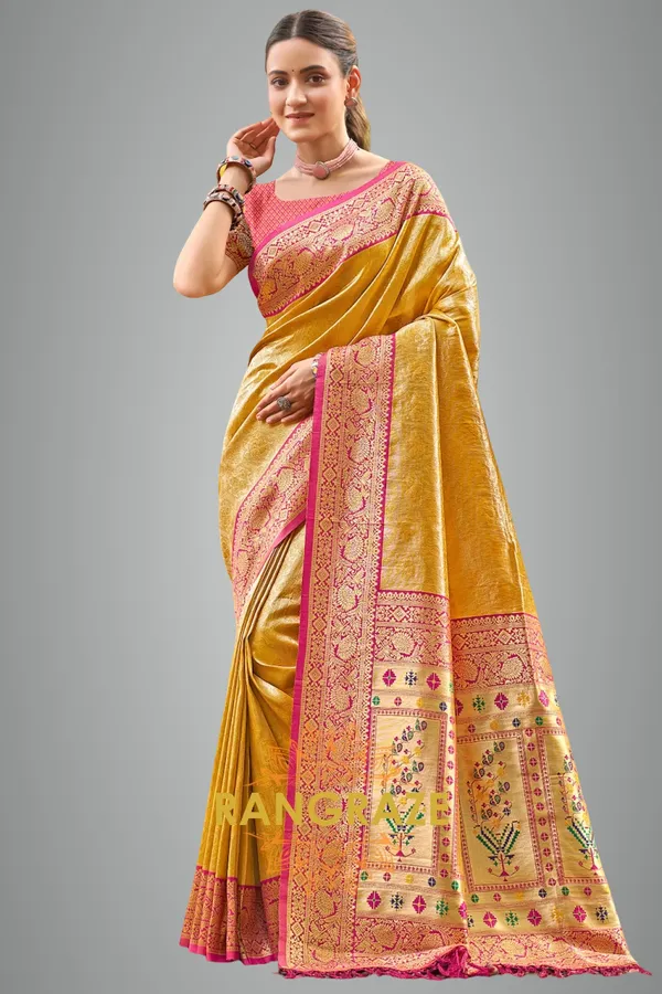 Golden_Yellow_Paithani_Silk_Saree_For_Women
