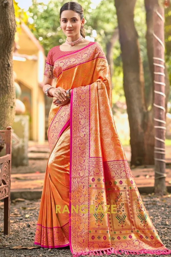 Orange_Paithani_Silk_Saree_For_Women