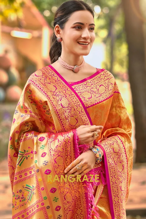 Orange_Paithani_Silk_Saree_For_Women