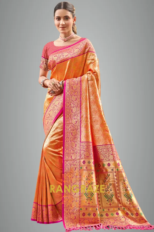 Orange_Paithani_Silk_Saree_For_Women