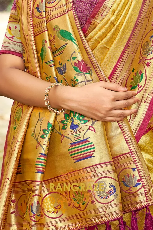 Golden_Yellow_Paithani_Silk_Saree_For_Women