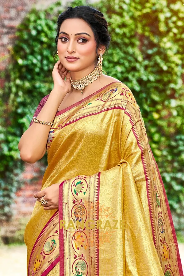 Golden_Yellow_Paithani_Silk_Saree_For_Women