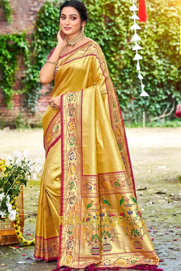 Golden_Yellow_Paithani_Silk_Saree_For_Women