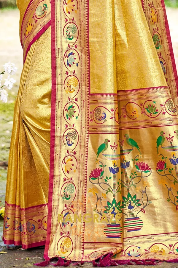 Golden_Yellow_Paithani_Silk_Saree_For_Women