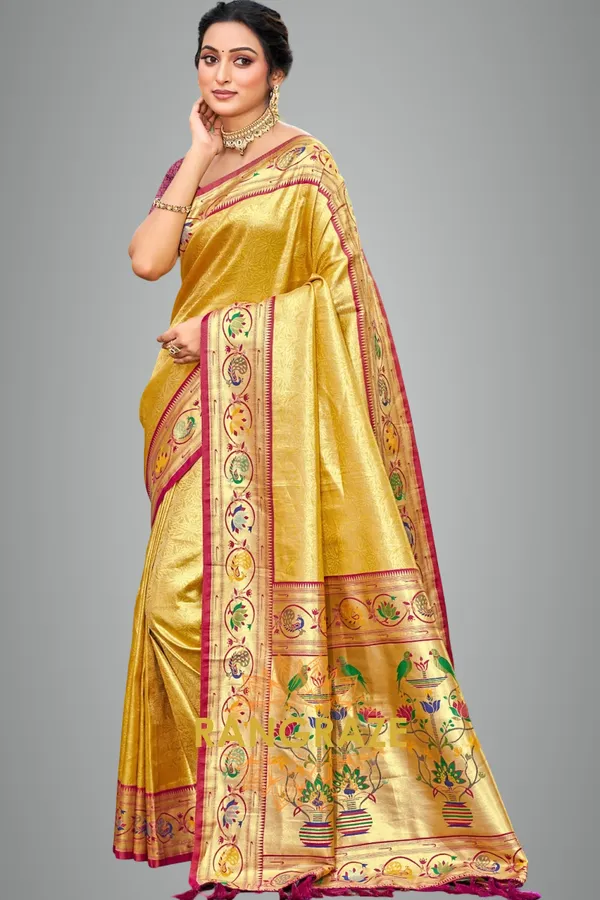 Golden_Yellow_Paithani_Silk_Saree_For_Women