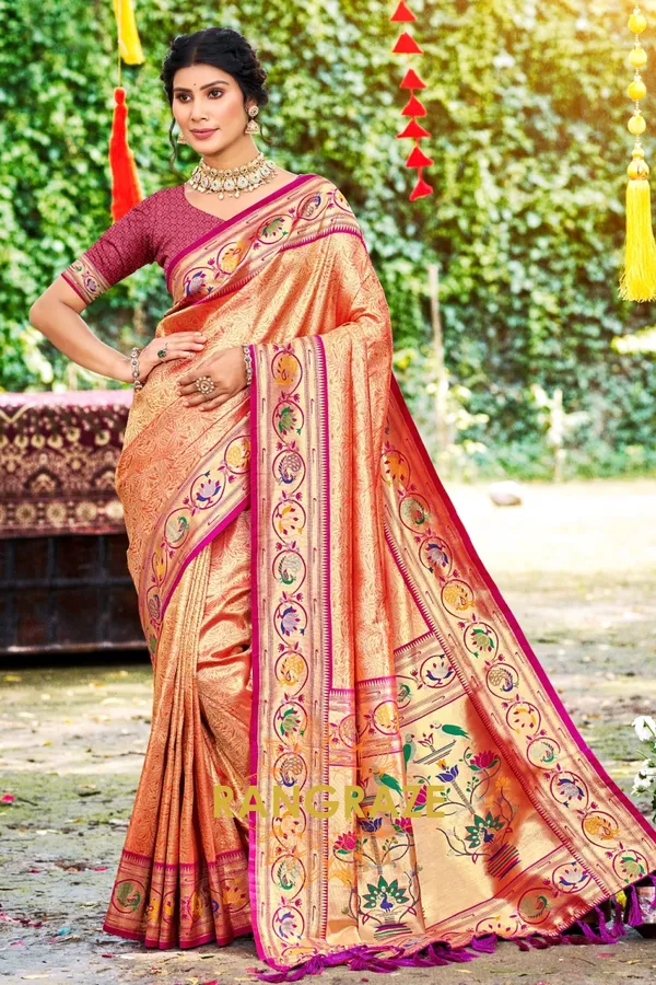 Orange_Paithani_Silk_Saree_For_Women