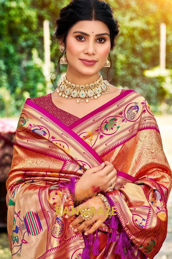 Orange_Paithani_Silk_Saree_For_Women
