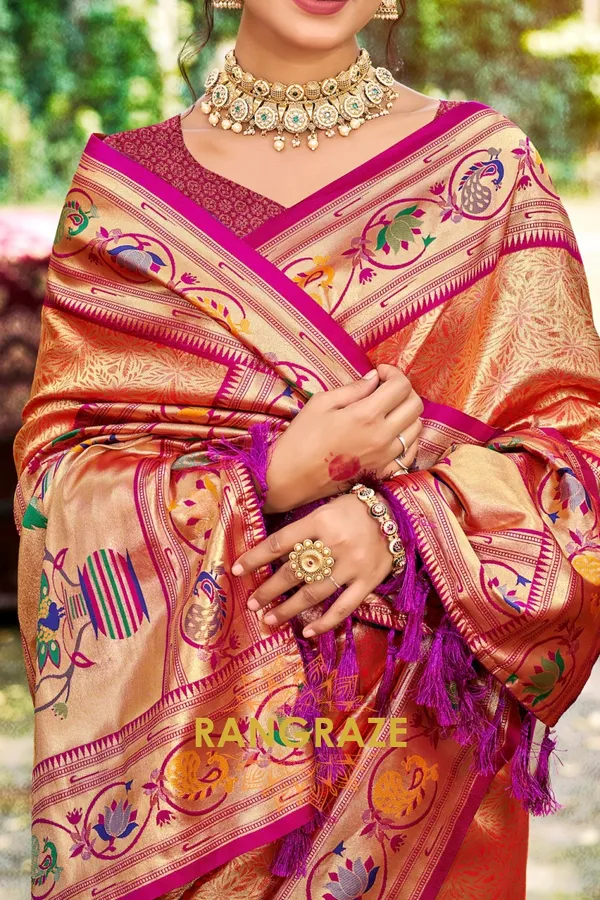 Orange_Paithani_Silk_Saree_For_Women