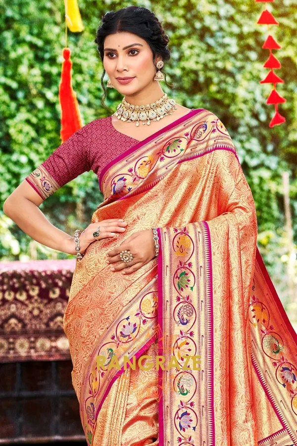 Orange_Paithani_Silk_Saree_For_Women