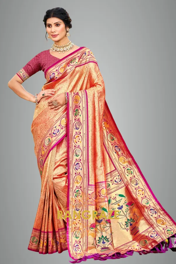Orange_Paithani_Silk_Saree_For_Women