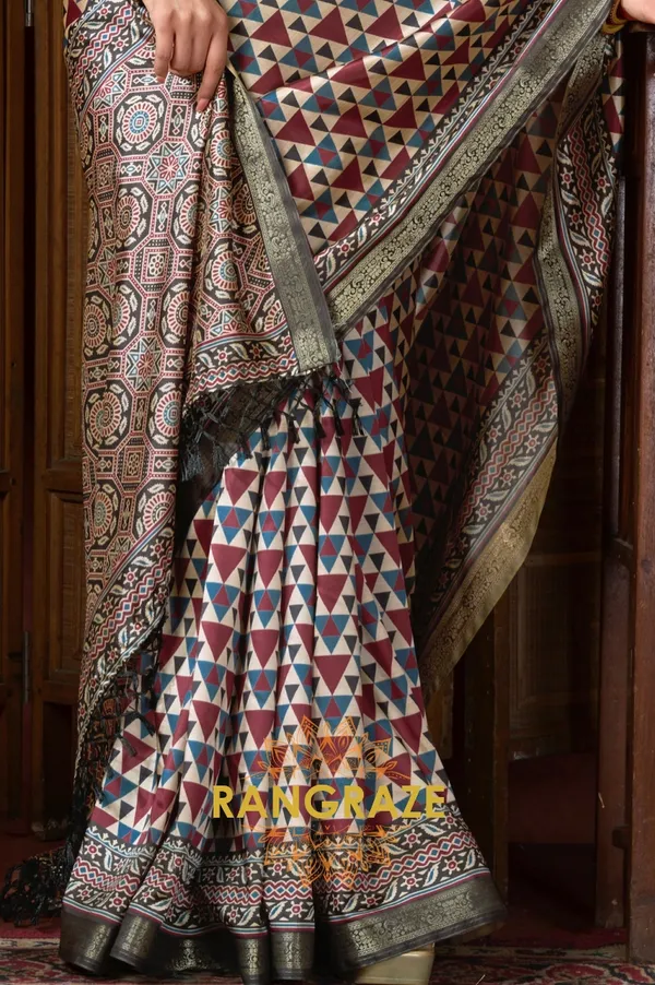 BROWN_AJRAKH_PRINT_SOFT_SILK_SAREE