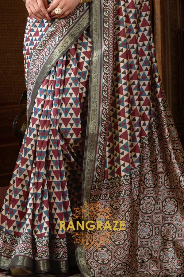 BROWN_AJRAKH_PRINT_SOFT_SILK_SAREE