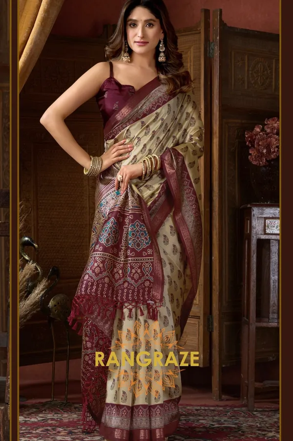 IVORY_AJRAKH_PRINT_SOFT_SILK_SAREE