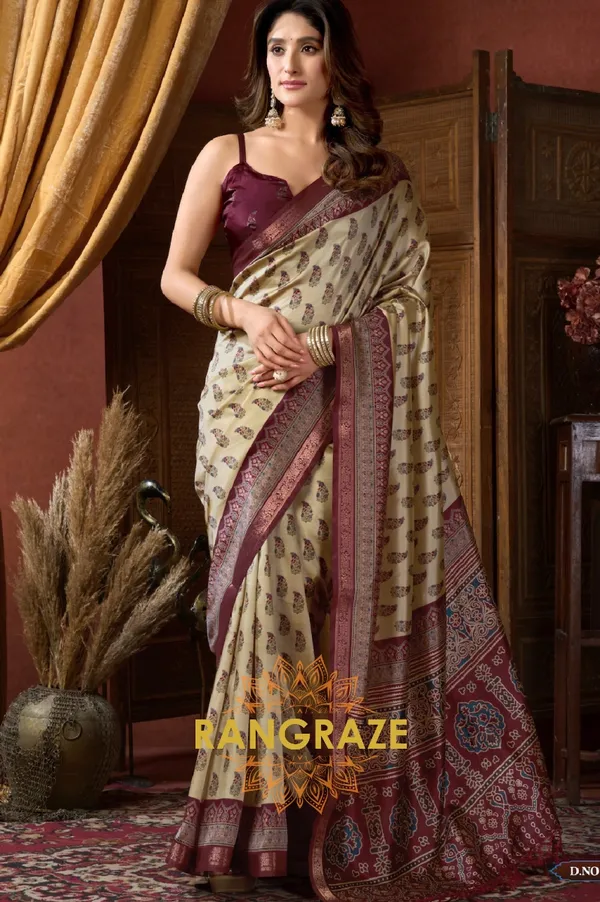 IVORY_AJRAKH_PRINT_SOFT_SILK_SAREE