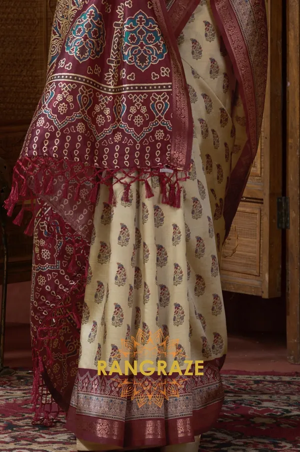 IVORY_AJRAKH_PRINT_SOFT_SILK_SAREE
