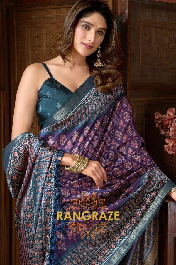 PURPLE_AJRAKH_PRINT_SOFT_SILK_SAREE