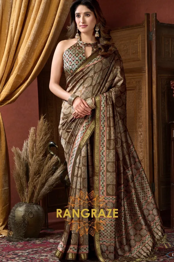 GOLDEN_AJRAKH_PRINT_SOFT_SILK_SAREE