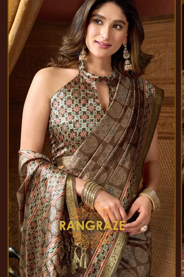 GOLDEN_AJRAKH_PRINT_SOFT_SILK_SAREE