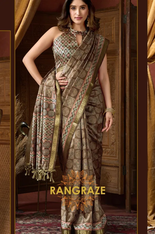 GOLDEN_AJRAKH_PRINT_SOFT_SILK_SAREE