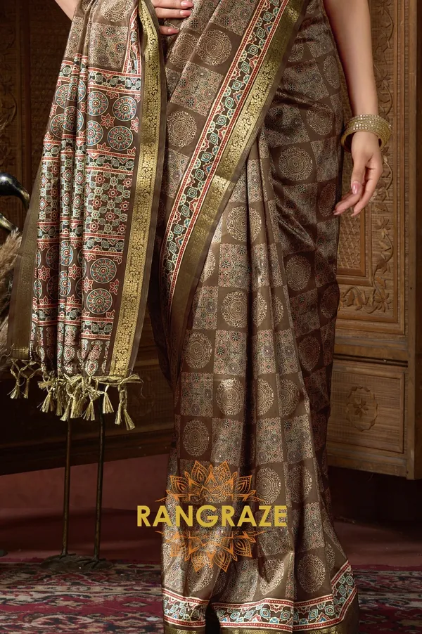 GOLDEN_AJRAKH_PRINT_SOFT_SILK_SAREE