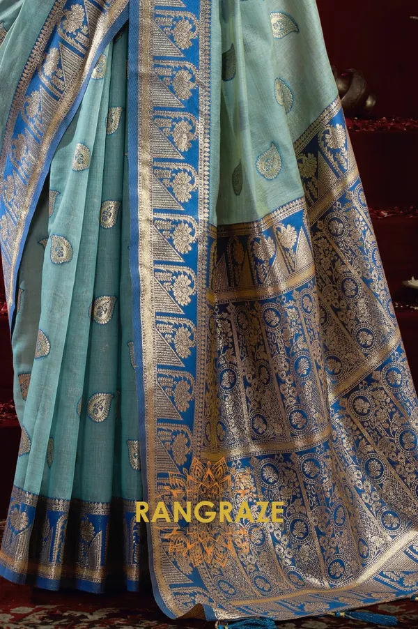 TURQUOISE_BLUE_ELEGANT_MODAL_SILK_BANARASI_SAREE